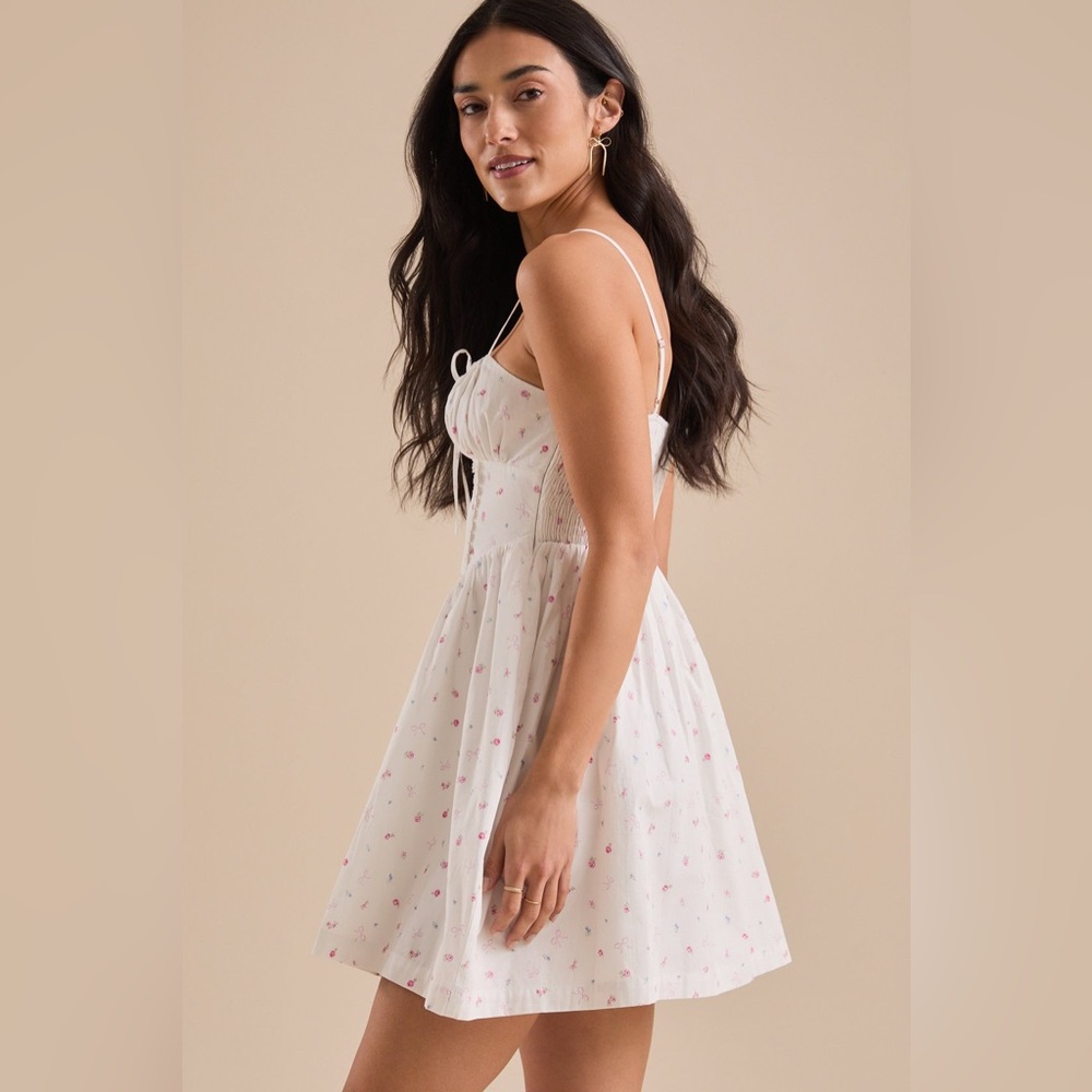 Altar’d State White Cotton Dainty Printed Floral Kaelani Mini Dress, size small - Picture 3 of 8